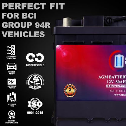 Mighty Max Battery MM-H7 Start and Stop Car BCI Group Size 94R 12V 80AH, 140RC, 850 CCA Rechargeable AGM Car Battery - style: Group 94R