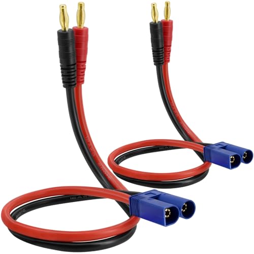 2 Pack Banana Plug Battery Charging Cord, 11.8 Inches EC5 Male Connector to Banana Male Plug Adapter, 12AWG EC5 Battery Charger Cable for RC Drone, Vehicle Toys