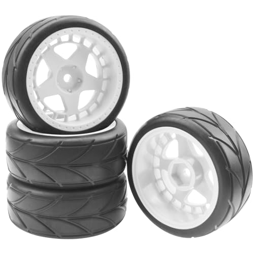 ShareGoo RC OD 2.55" Nylon 12mm Hex Wheels & Rubber Tires Set Compatible with Traxxas Tamiya Sakura HSP Redcat 1/10 RC On-Road Touring Drift Car (White) - color: White