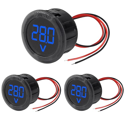 3pcs DC 4-100V LED Digital Display Circular Two-Wire Voltmeter DC Digital Voltmeter Head Display Reverse Connection Protection(Blue) - color: Blue