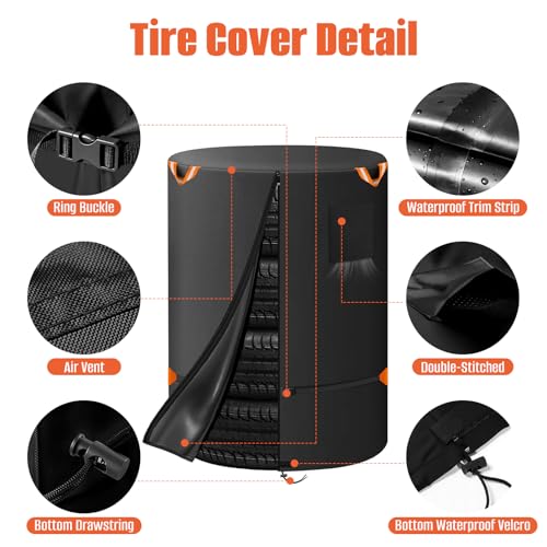 Tire Cover Diameter 33" Lx47 H, Waterproof 600D Oxford Outdoor Tire Storage | Spare Tire Wheel Cover,Universal Truck Camper Tough Spare Tire Bag with Waterproof Zipper, Reflective Handles