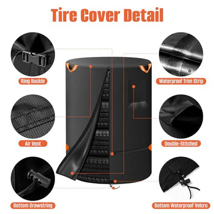 Tire Cover Diameter 33" Lx47 H, Waterproof 600D Oxford Outdoor Tire Storage | Spare Tire Wheel Cover,Universal Truck Camper Tough Spare Tire Bag with Waterproof Zipper, Reflective Handles