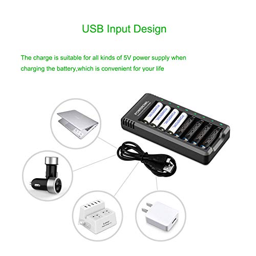 POWEROWL Rechargeable AA Batteries with Charger, 8 Pack of 2800mAh High Capacity Low Self Discharge Ni-MH Double A Batteries with Smart 8 Bay Battery Charger (USB Fast Charging, Independent Slot)