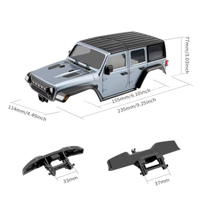 Rc Frame Chassis Parts For TRX4M For Bronco For Defender 1/18 6.10" Wheelbase ABS Hardtop Body Kit With F&R Bumpers RC Crawler Parts Replacement(Gray) - color: Gray