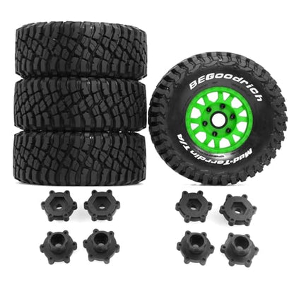 1/7 1/8 1/10 RC Short Course Truck Tires OD 4.96"And Wheels 12mm 14mm 17mm Hex For 1:10 1:8 1:7 Scale Off Road Truck Car ARRMA Mojave 4S 6S TRAXXAS Slash 2WD FS FSR Axial Losi Rc4wd (Green) - color: Green