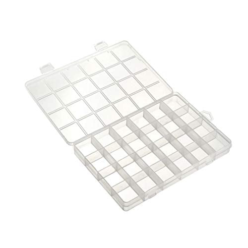 uxcell Component Storage Box - PP Fixed 24 Grids Electronic Component Containers Tool Boxes Clear White 193x132x22mm
