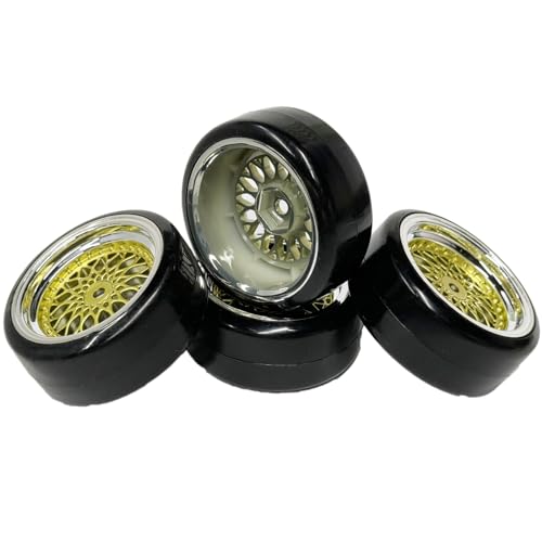 4PCS 1/10 RC Drift Car Tires Smooth Hard Tyre Plastic Plating Wheel Rims Set Replacement for HSP Tamiya HPI Kyosho On-Road Drifting Car (Gold Silver) - color: Gold Silver