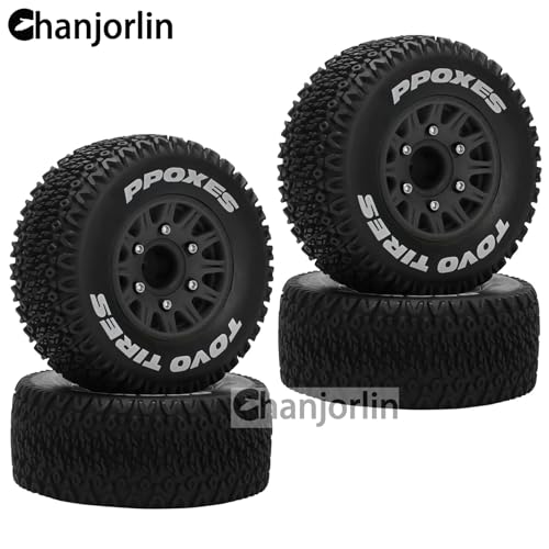 1/10 1/8 RC Short Course Truck Tires OD 112mm and Wheels 12mm 14mm 17mm Hex for 1:8 1:10 Scale Off Road Truck Car Traxxas Slash 2WD 4×4 Axial Losi Redcat Rc4wd Arrma Senton 4PCS (Black) - color: Black