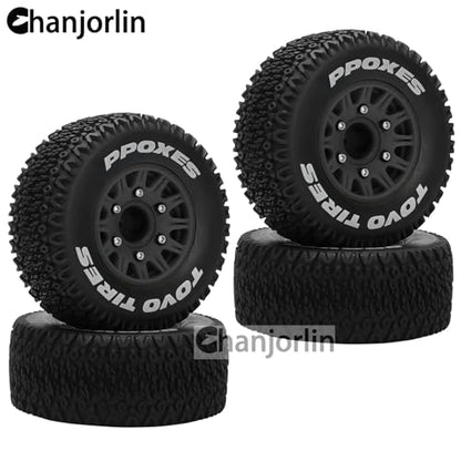 1/10 1/8 RC Short Course Truck Tires OD 112mm and Wheels 12mm 14mm 17mm Hex for 1:8 1:10 Scale Off Road Truck Car Traxxas Slash 2WD 4×4 Axial Losi Redcat Rc4wd Arrma Senton 4PCS (Black) - color: Black