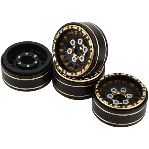 1.0 Brass Beadlock Wheel Rims 4PCS Wheels for All 1/24 Scale FCX24 Axial SCX24 Deadbolt C10 Gladiator 1/18 TRX4M RC Crawler Car Upgrades Parts (Pattern J)
