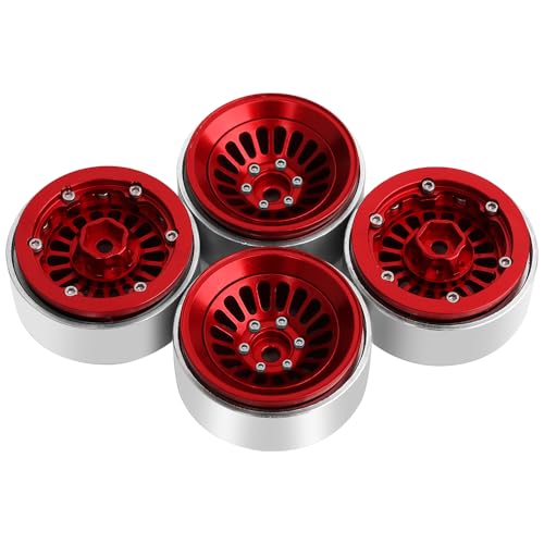 CNC 1.3" Beadlock Wheel Rim for SCX24 1/24 TRX4M Ascent18 1/18 RC Crawler Aluminium Upgrade Part (red) - color: Red