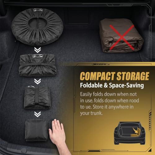 Car Spare Tire Cover, 31.49" Thickened Oxford Fabric Waterproof Portable Tire Storage Bag with Handle, Stable Adjustable Sunscreen Tire Protector, Universal Storage Accessory for Cars (Black)