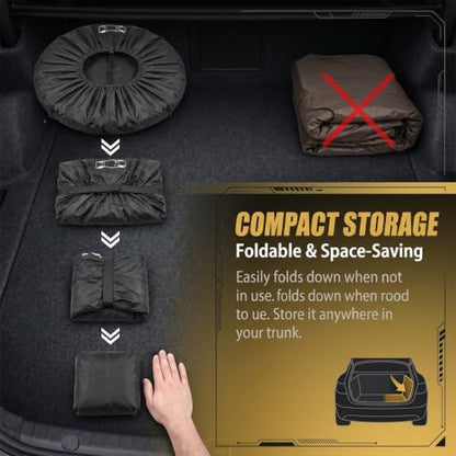 Car Spare Tire Cover, 31.49" Thickened Oxford Fabric Waterproof Portable Tire Storage Bag with Handle, Stable Adjustable Sunscreen Tire Protector, Universal Storage Accessory for Cars (Black)