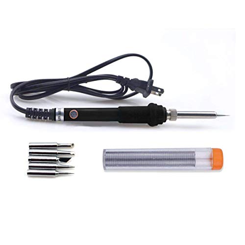 Electric Soldering Iron Kit 60W Adjustable Temperature Welding Soldering Iron with 5pcs Different Tips, 1 thread 1.0mm Dia. (Soldering Irons) - color: Black