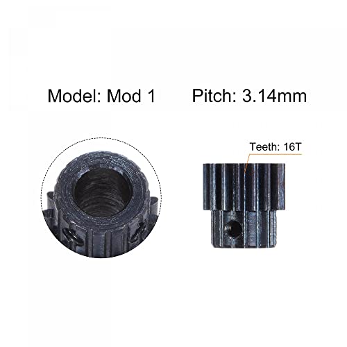 uxcell 1Mod 16T Pinion Gear 8mm Bore Hardened Steel Motor Rack Spur Gear with Step for RC Car Truck Buggy Gear Drive, 2 Set