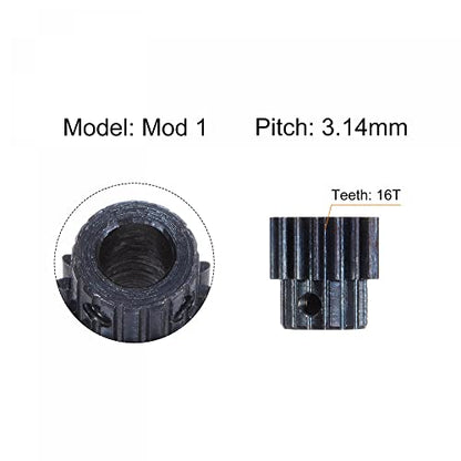 uxcell 1Mod 16T Pinion Gear 8mm Bore Hardened Steel Motor Rack Spur Gear with Step for RC Car Truck Buggy Gear Drive, 2 Set