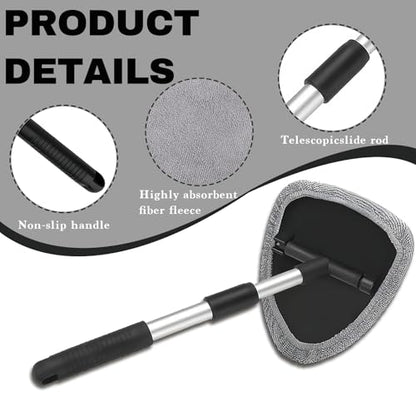 Car Window Cleaner, Car Cleanser Brush, Car Accessories Car Cleaning Supplies Tools, Car Cleaning Kit with Extendable Handle, Microfiber Cloth, Spray Bottle, Fits All Cars (Gray) - color: Gray