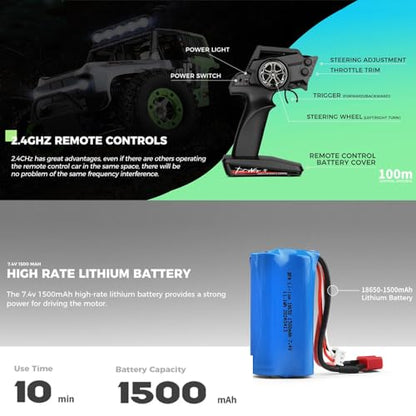 GoolRC WLtoys 124006 RC Car, 1:12 Scale Remote Control Car, 4WD 40KM/H High Speed RC Truck, 2.4GHz Off-Road RC Crawler RTR with LED Lights and 2 Batteries for Adults (Green) - color: Green