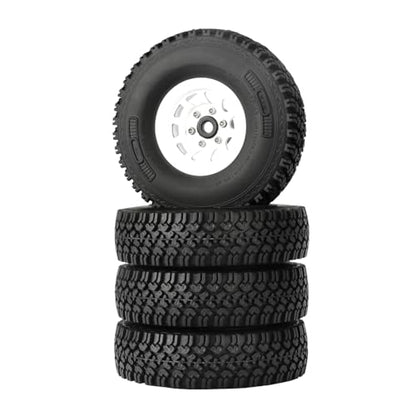 4PCS 1.55 Inch Beadlock Metal Wheel Rim and Rubber Tires Set for 1/10 RC Rock Crawler Car for Axial AX90069 D90 TF2 Tamiya CC01 LC70(90mm-10Holes White) - color: 90mm-10holes White