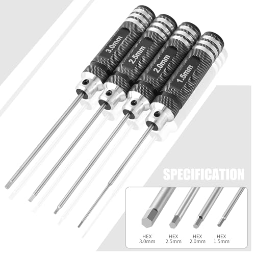 RC Hex ScrewDriver Set - 4pcs 1.5mm 2.0mm 2.5mm 3.0mm RC Tool Kit | Hex Allen Screwdriver Kit for RC Car 1/10, Helicopter & Repair Tools, Durable RC Screwdriver Set for Precision Maintenance