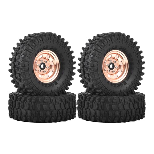 4PCS 1.55 inch Aluminum Alloy Metal Beadlock Wheels Rim and Rubber Tires for 1/10 RC Rock Crawler Car for Axial AX90069 D90 TF2 Tamiya CC01 JIMNY UTB18 Upgrade Parts(95MM,Rose Gold) - color: 95mm,rose Gold