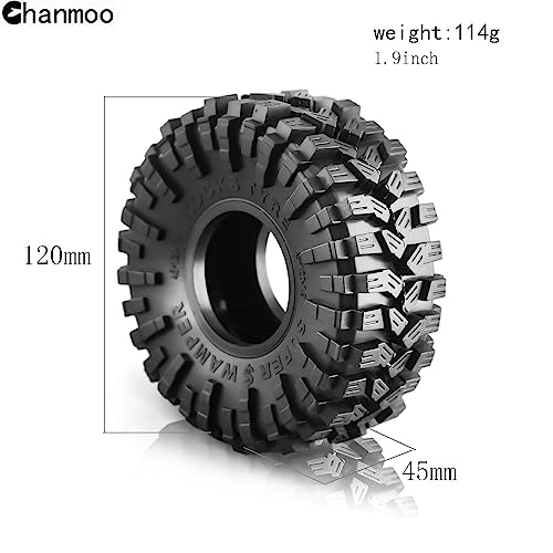 1.9 RC Crawler Tires 120mm With Foam Insert Soft Rubber 1/10 Scale Mud slingers Tyres For Traxxas TRX4 Axial SCX10 SCX10 II RC4WD D90 D110 TF2 Tamiya CC01 Gen8 1.9 Beadlock Wheel Rims 4PCS