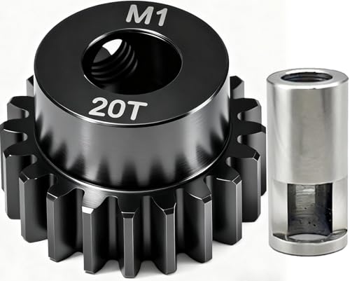 20T M1 8mm Steel Pinion Gear with 8mm to 5mm Adapter Shaft for Traxxas 1/5 X-MAXX 1/10 RC Car Buggy Truck, Available in 14T to 30T Mod 1 Motor Gear for Enhanced Performance and Durability - size: 20T