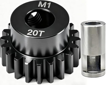 20T M1 8mm Steel Pinion Gear with 8mm to 5mm Adapter Shaft for Traxxas 1/5 X-MAXX 1/10 RC Car Buggy Truck, Available in 14T to 30T Mod 1 Motor Gear for Enhanced Performance and Durability - size: 20T
