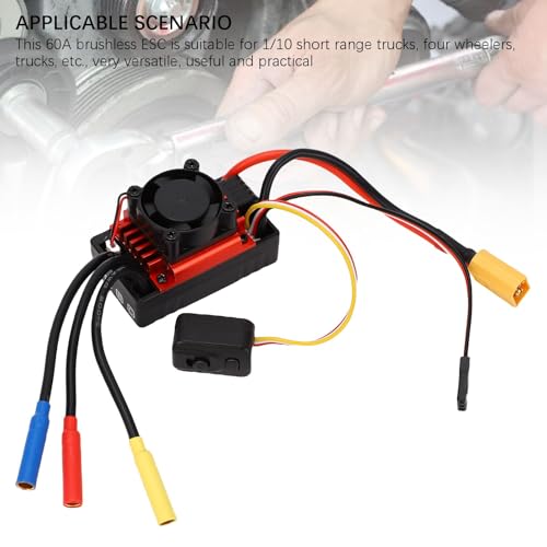 Eujgoov Sensorless Brushless ESC for 1/10 RC Car, Electronic Speed Controller with Fan Heatsink, Motor Driver for Short Course Truck Buggy Truck, Includes Video, CE FCC RoHS