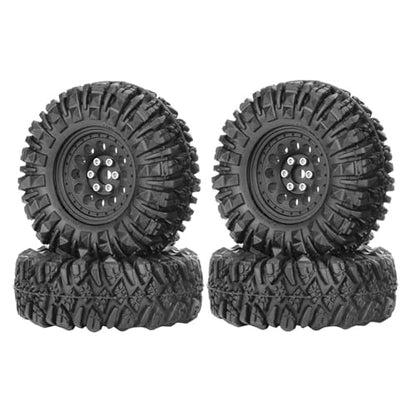 1.3” All-Terrain Tire and Wheel Set, Metal Beadlock 5mm & 7mm Hex Wheels for SCX24 TRX4M 1/12 1/14 1/18 1/24 RC Crawler Car (B, Black) - color: B, Black