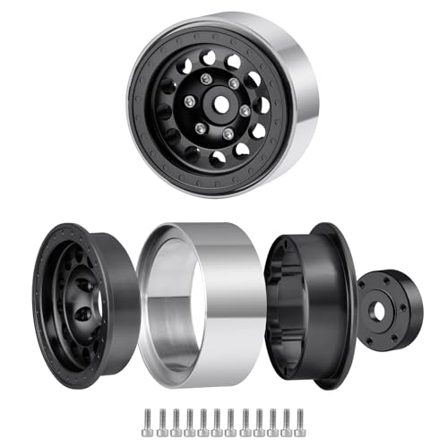 1.3inch beadlock wheels Aluminium RC Rims for 1/18th TRX4M 1/24th Axial SCX24 RC Crawler Car Upgrade Parts (Black) - color: Black