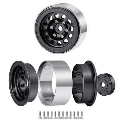 1.3inch beadlock wheels Aluminium RC Rims for 1/18th TRX4M 1/24th Axial SCX24 RC Crawler Car Upgrade Parts (Black) - color: Black