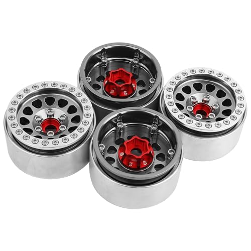 Aluminum 1.9 Beadlock Wheels Rims for 1/10 RC Crawler Axial SCX10 I II III Capra TRX4 TRX6 VS4-10 Gen8 MST CFX Upgrades Parts (Silver-Titanium) - color: Silver-titanium