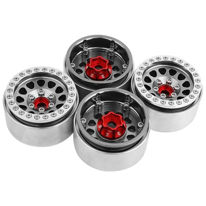 Aluminum 1.9 Beadlock Wheels Rims for 1/10 RC Crawler Axial SCX10 I II III Capra TRX4 TRX6 VS4-10 Gen8 MST CFX Upgrades Parts (Silver-Titanium) - color: Silver-titanium