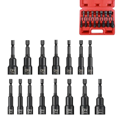 15PCS Magnetic Nut Driver Set,Impact Power Hex Nut Driver Drill Bit Master Kit, SAE & Metric, 1/4-Inch Quick-Change|Cr-V Steel - size: 15PCS 2.5 Inch Magnetic Nut Driver Set