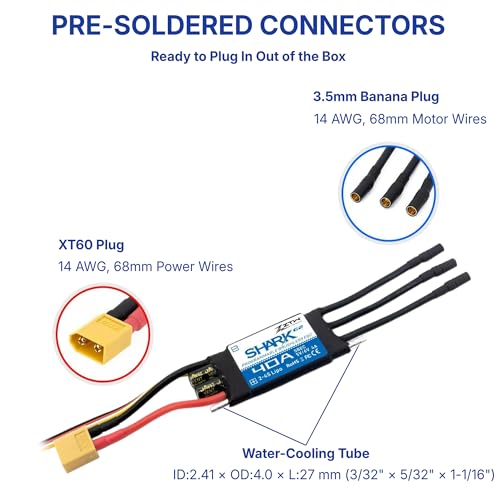 ZTW Shark G2 40A ESC 2-4S Built-in Swithcing BEC 5V/6V 4A Water-Cooling Bidirectional Waterproof Brushless Speed Controller for RC Boat Marine - size: 40A
