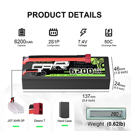 OVONIC 2S Lipo Battery 50C 6200mAh 7.4V Lipo Battery with Dean-Style T Connector for RC Car Truck Boat Vehicles (2 Packs)