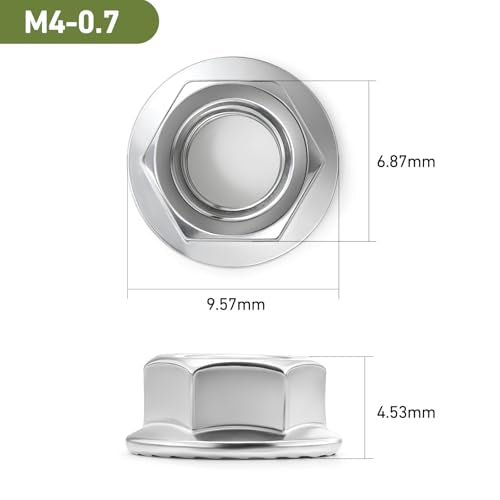 M4 Flange Nuts 220Pcs, Metric M4-0.7mm Serrated Flange Hex Nuts 304 Stainless Steel 18-8, Bright Plain Finish - size: M4-0.7
