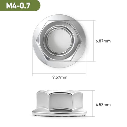 M4 Flange Nuts 220Pcs, Metric M4-0.7mm Serrated Flange Hex Nuts 304 Stainless Steel 18-8, Bright Plain Finish - size: M4-0.7