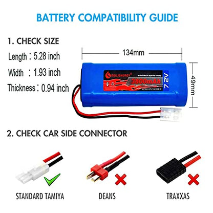 7.2V Ni-Mh 3800mAh Rechargeable Battery Pack for RC Racing Car Truggy Buggy Tank Airplane Helicopter Boat and Battery Charger Adapter(1 Pack) - size: 1 Pack 7.2V 3800mAh Batteries and 1 Pack Charger