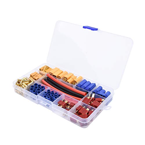 102pcs XT60 / XT90 / EC3 / EC5 / T-Plug Deans /3.5mm Banana Plug Male Female Connectors Adapter with Heat Shrink Tubing for RC ESC Lipo Battery Motor Accessories