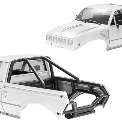 RC Pickup Body Shell with Bed Rack and Light kit & 2PCS Hanging Ball Nuts for 1/24 RC Crawler Axial SCX24 C10 Bronco Wrangler Base Camp 4Runner (White) - color: White