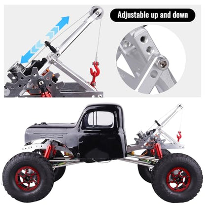 HobbyPark RC Crawler Tow Rig Crane 1/10 Scale Winch Stent Rescue Wrecker Kit Trailer Tow Hook for TRX4 SCX10 II Capra LCG Chassis Frame DIY Parts Updates (Silver) - color: Silver