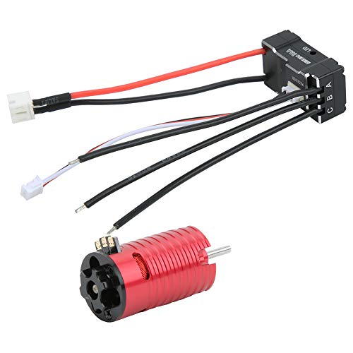 2 Pole 3 Slot Large Torque Motor CNC Aluminum Radiator 6061 1/24 1/32 Mini Z Car Brushless Motor ESC Set for RC Car (Red 3500KV) - color: Red 3500KV