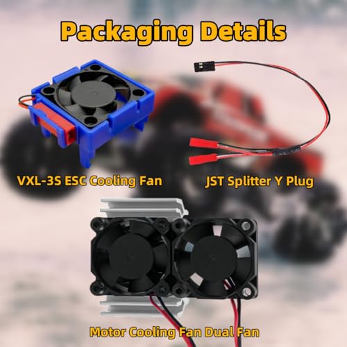 VXL-3s ESC Cooling Fan and Motor Cooling Fan Dual Fan Set Compatible with 1/10 Traxxas Slash 4×4 VXL Rustler 4X4 Stampede 4X4 Hoss 4×4 Velineon VXL-3s Heat Sink,Silvery - color: Silvery