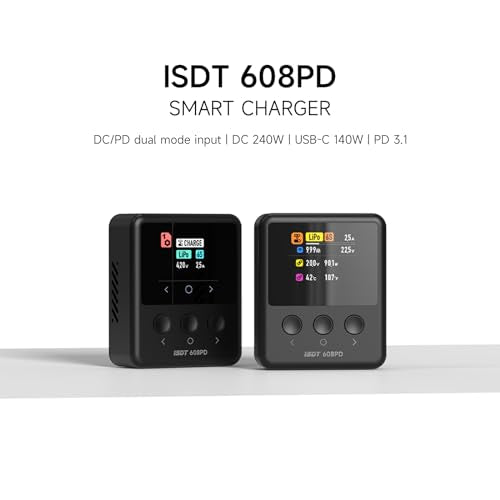 ISDT 608PD Lipo Battery Charger,DC 240W/10A,USB C PD 100W/5A Smart Charger for RC Batteries Balance Charger for Life/Lilon/LiPo/LiHV (1-6S),NiMH(1-16S),Pb (1-12S) Batteries