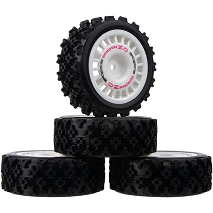 1/10 RC Rally Car Wheels Rims & Rubber Tires 12mm Hex Drive Hub for Tamiya TT-01 TT-02 TT-01E XV-01 DF-03 HPI HSP (White) - color: White