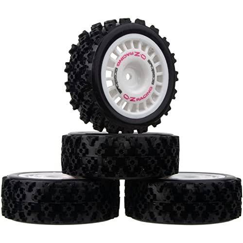 1/10 RC Rally Car Wheels Rims & Rubber Tires 12mm Hex Drive Hub for Tamiya TT-01 TT-02 TT-01E XV-01 DF-03 HPI HSP (White) - color: White