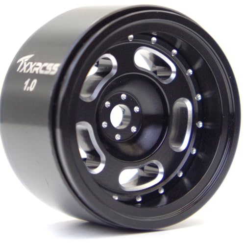 RC 1.0 Beadlock Wheels Offsets -2 Aluminum Rims for AX24 1/18 TRX4M All 1/24 Scale SCX24 Deadbolt RC Crawler Car Wheels Upgrades 4P (Black) - color: Black