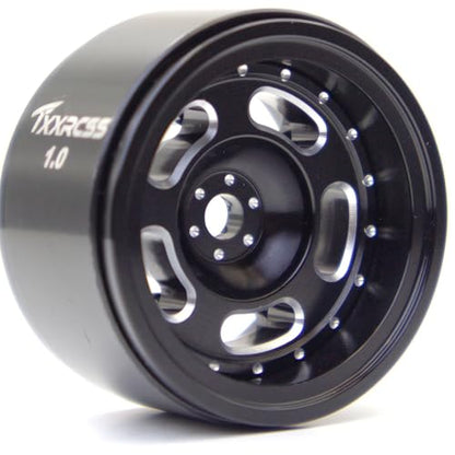 RC 1.0 Beadlock Wheels Offsets -2 Aluminum Rims for AX24 1/18 TRX4M All 1/24 Scale SCX24 Deadbolt RC Crawler Car Wheels Upgrades 4P (Black) - color: Black